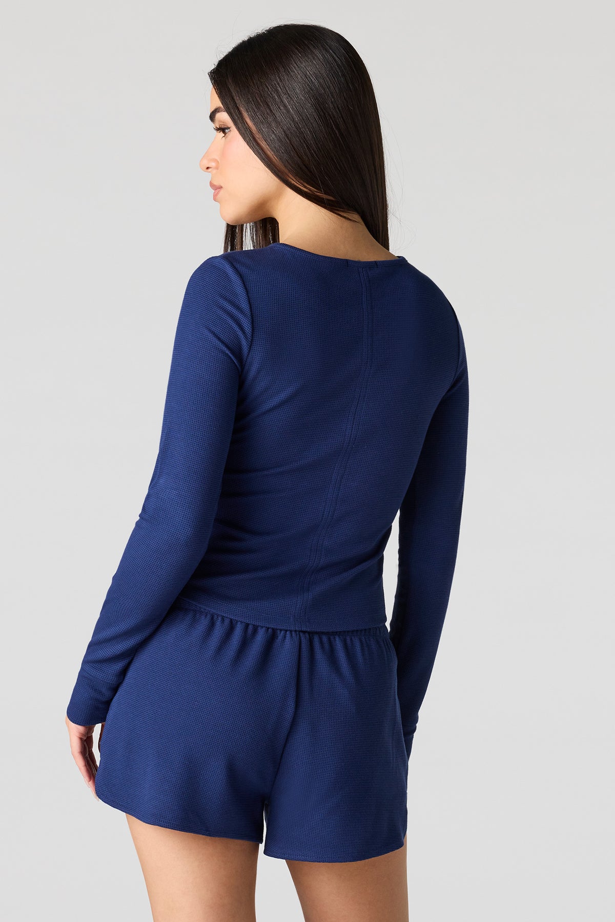 Alt View 2. Waffle Knit Short - Dark Blue
