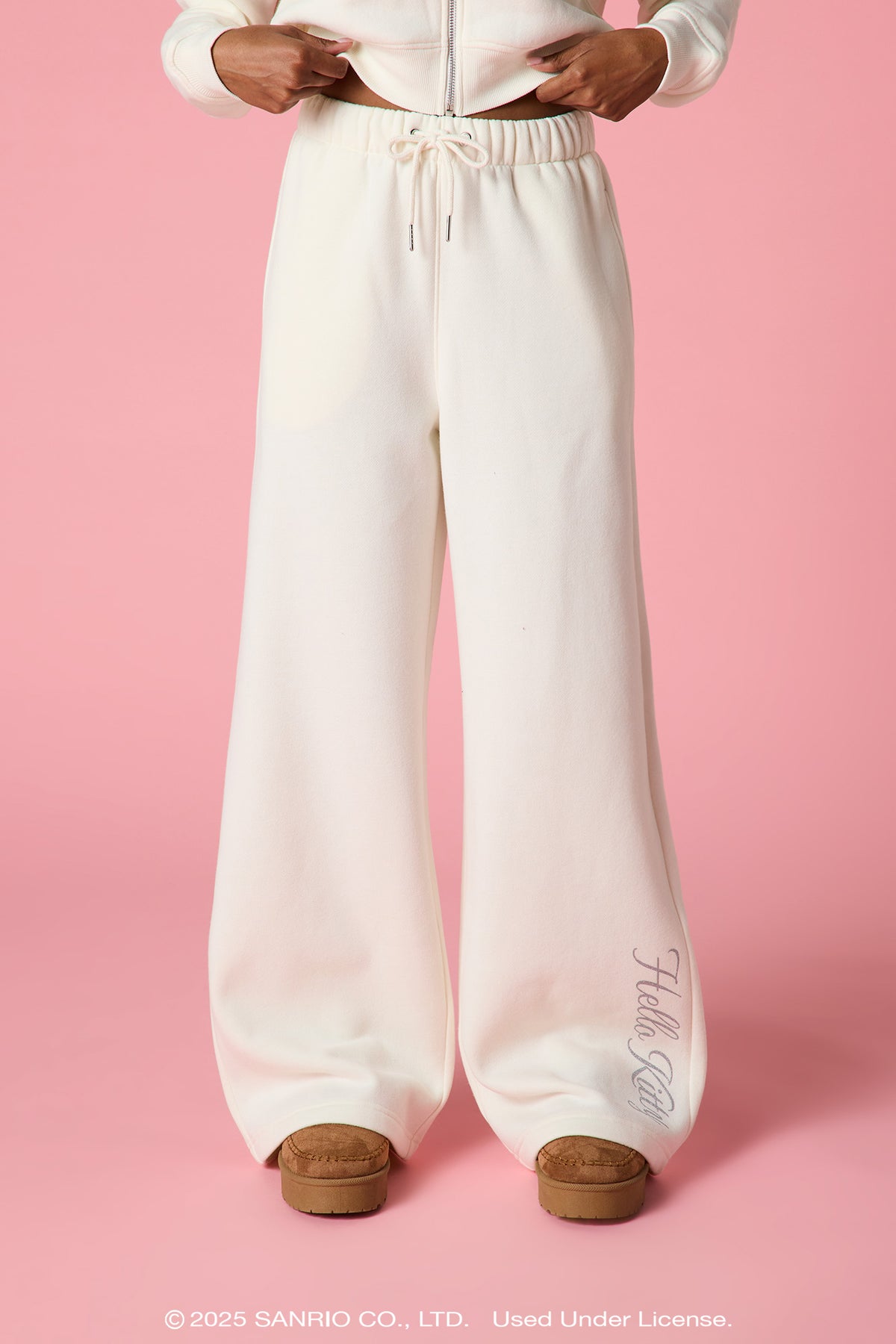 Alt View 2. Hello Kitty® Glitter Graphic Wide Leg Sweatpant - Cream