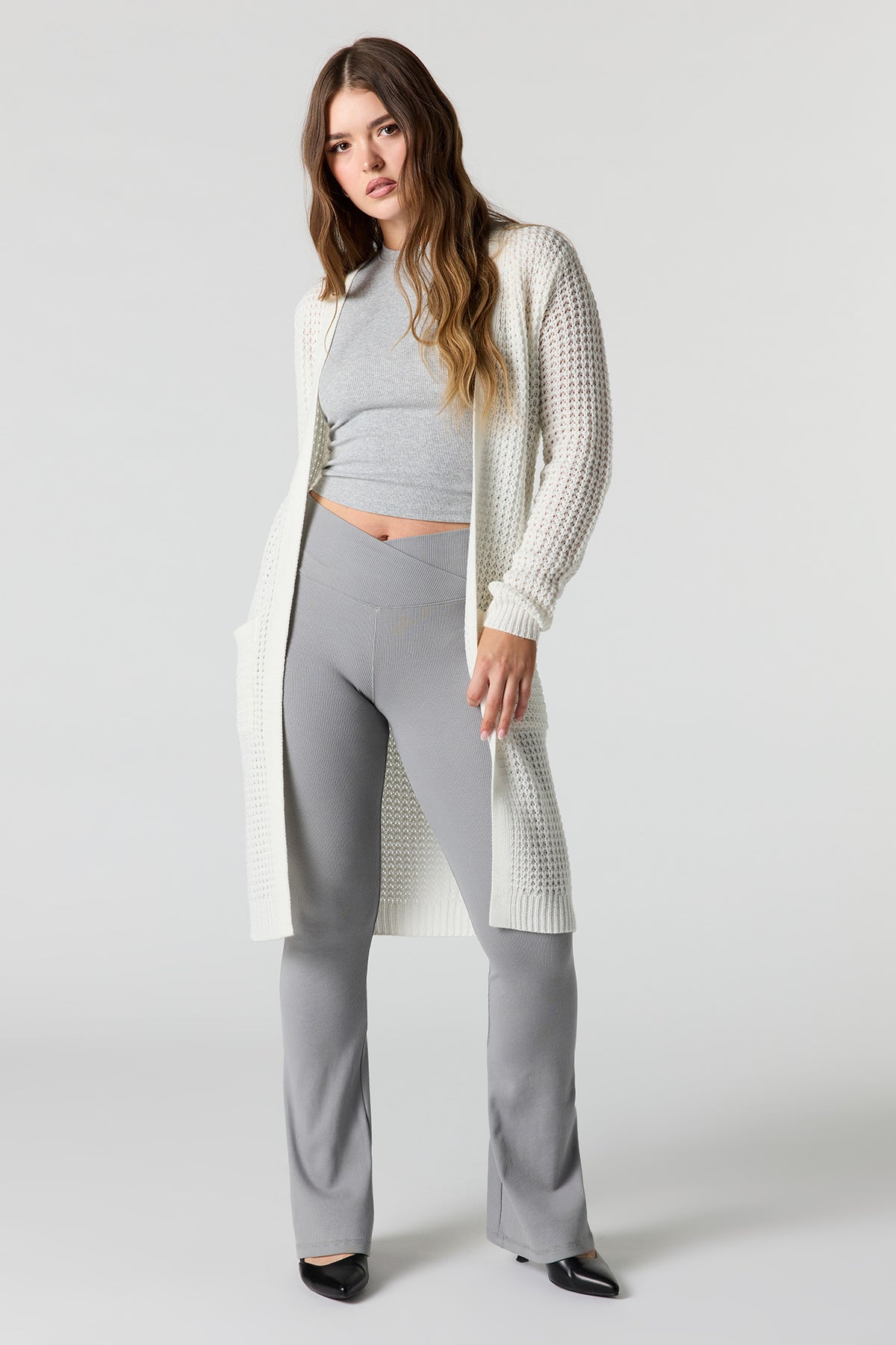 Open Knit Longline Cardigan - White