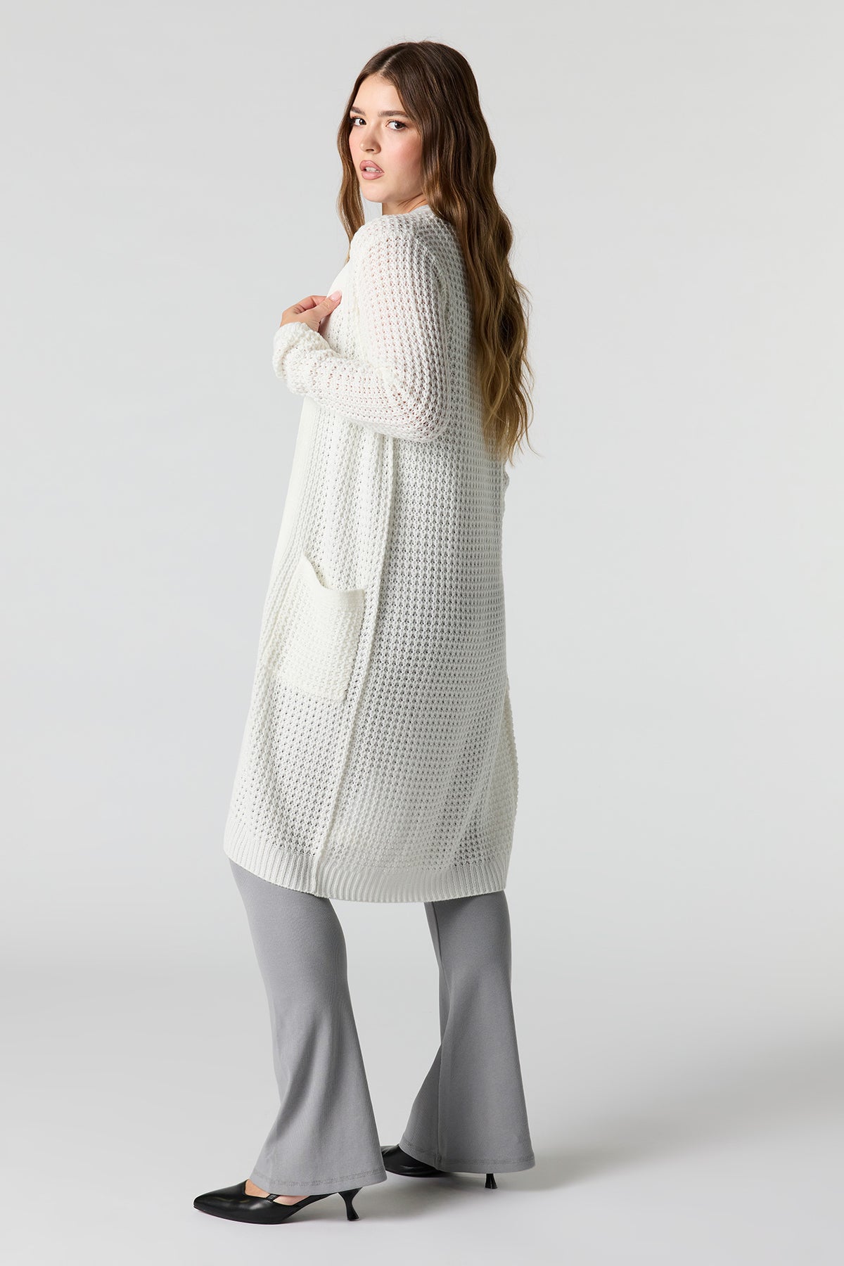 Alt View 2. Open Knit Longline Cardigan - White