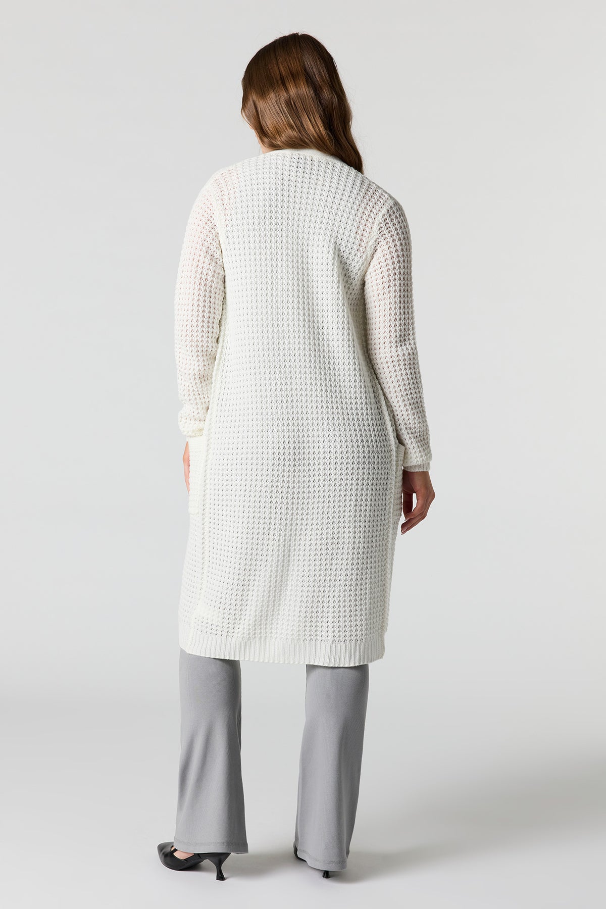 Alt View 3. Open Knit Longline Cardigan - White