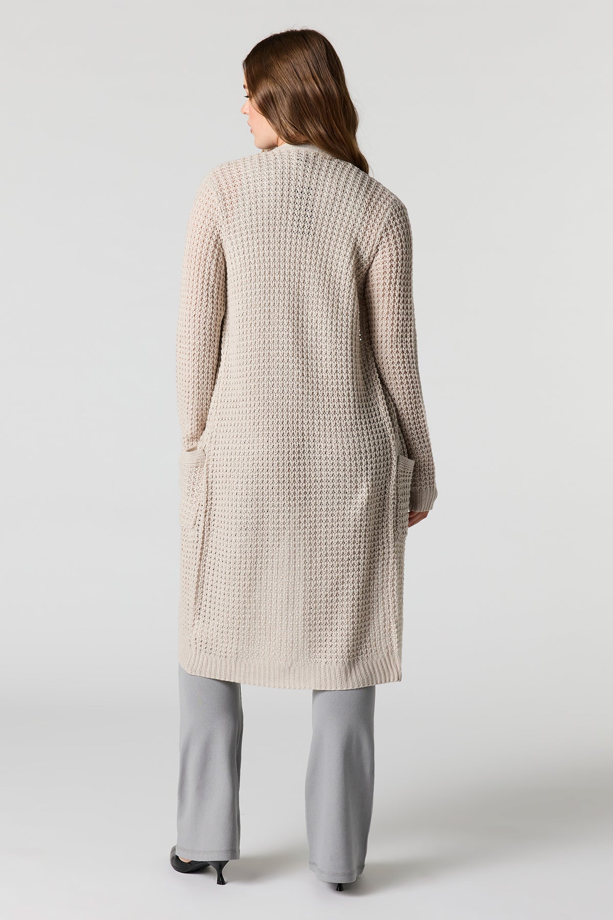 Alt View 3. Open Knit Longline Cardigan - Oatmeal