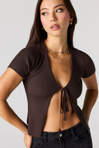 Cardigan en tricot côtelé avec attache et manche courte