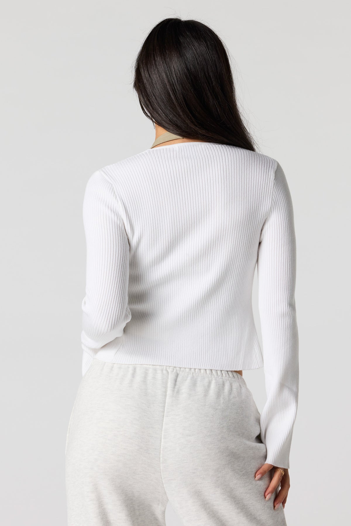 Alt View 2. Ribbed Knit Self-Tie Cardigan - White