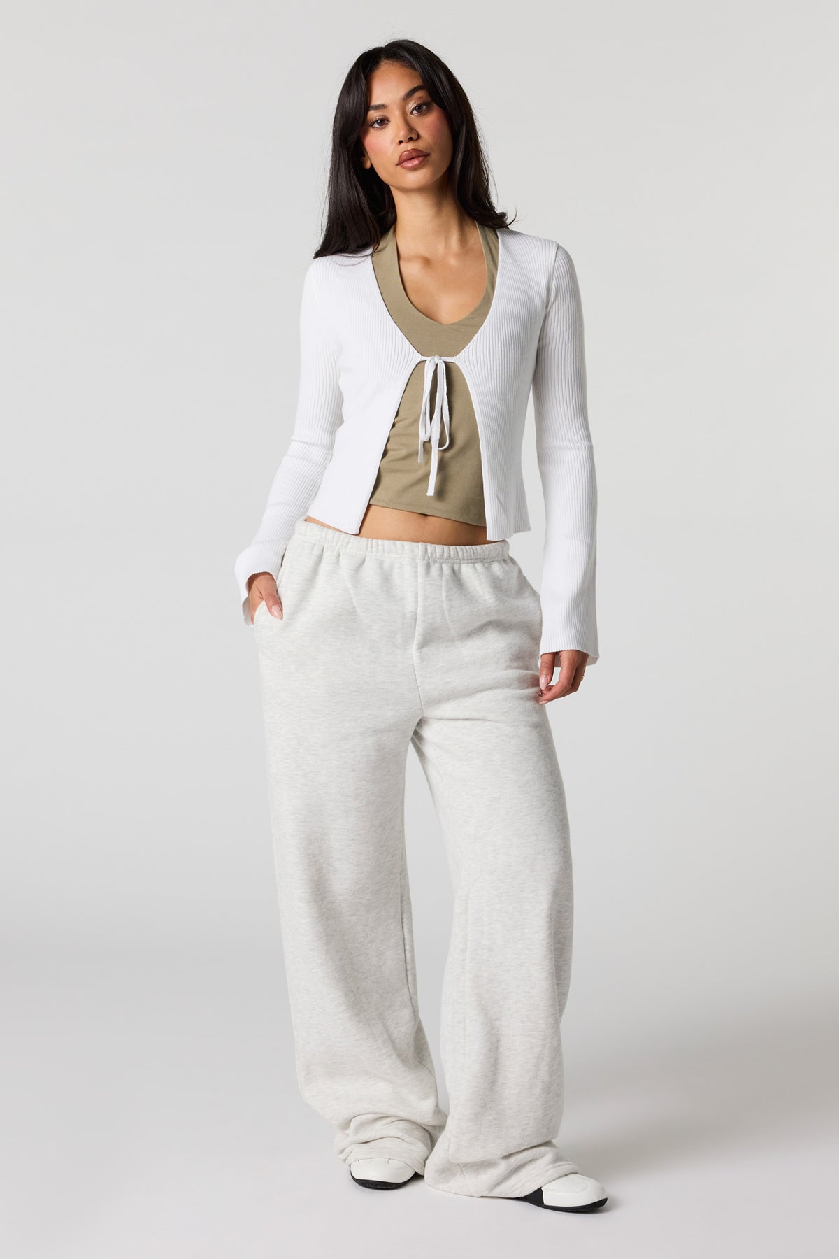 Alt View 3. Ribbed Knit Self-Tie Cardigan - White