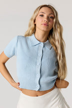 Knit Collared Short Sleeve Cardigan