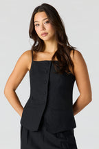Gilet en lin boutonné à encolure carrée