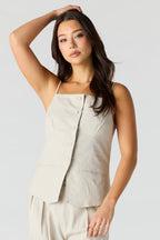 Gilet en lin boutonné à encolure carrée