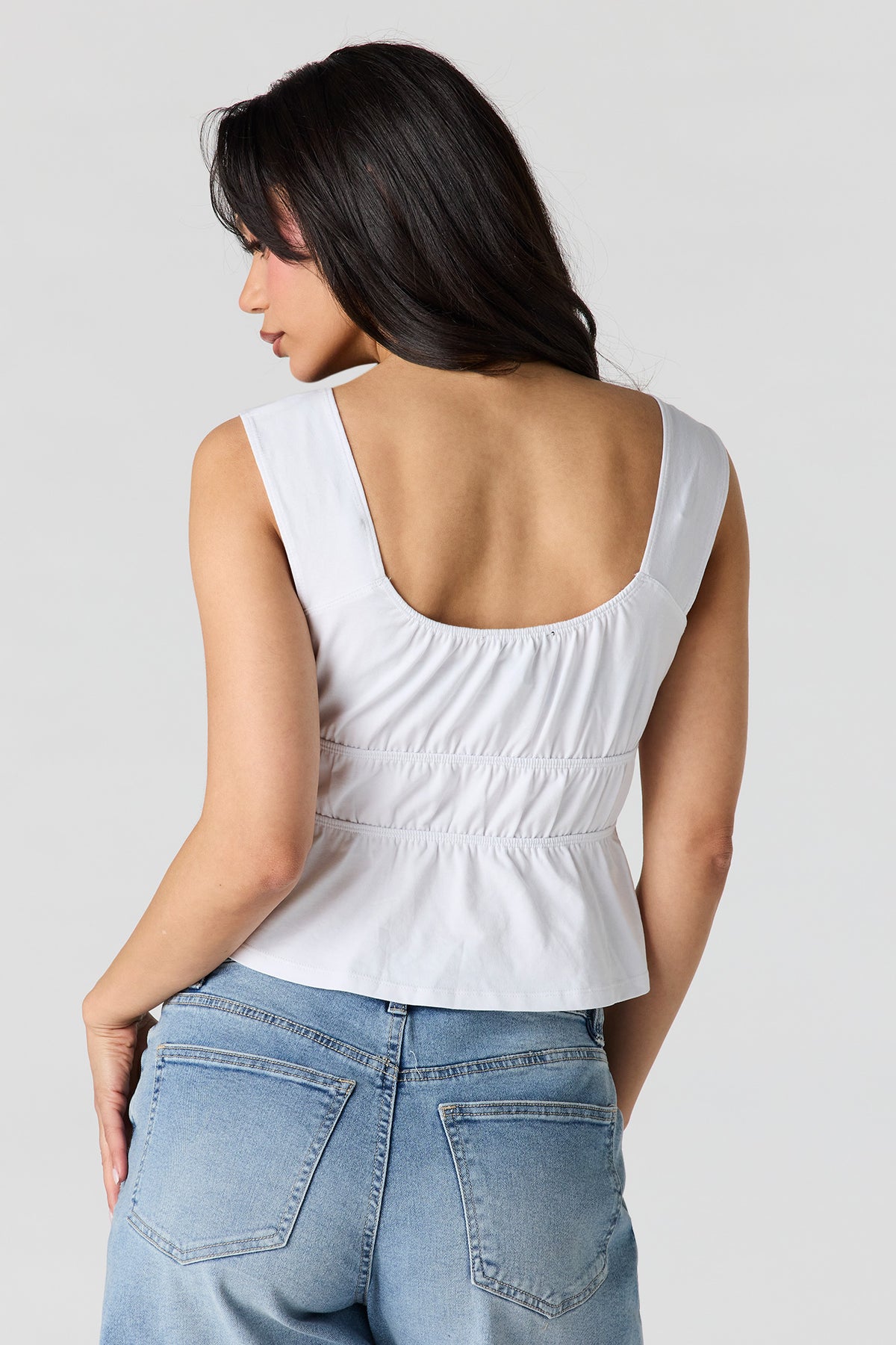 Alt View 2. Scoop Neck Peplum Tank - White