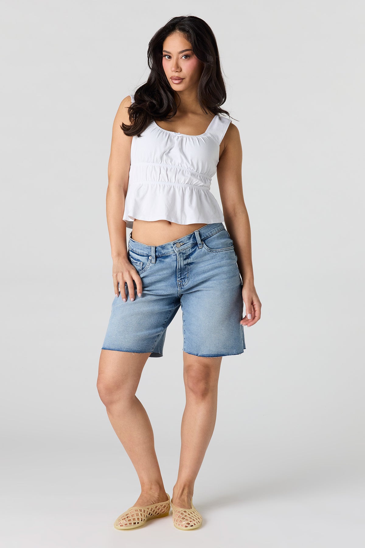 Alt View 3. Scoop Neck Peplum Tank - White