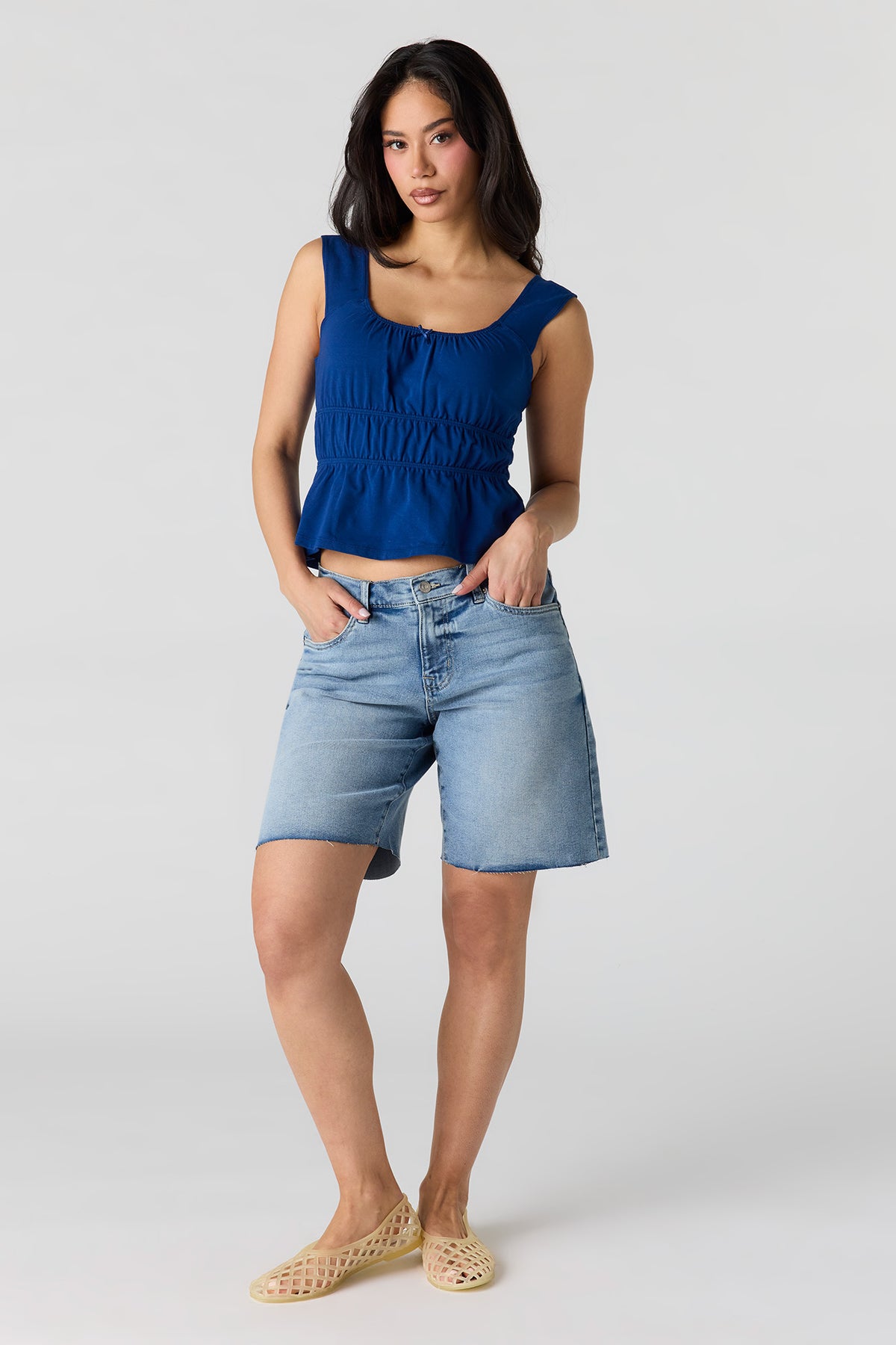 Alt View 3. Scoop Neck Peplum Tank - Navy