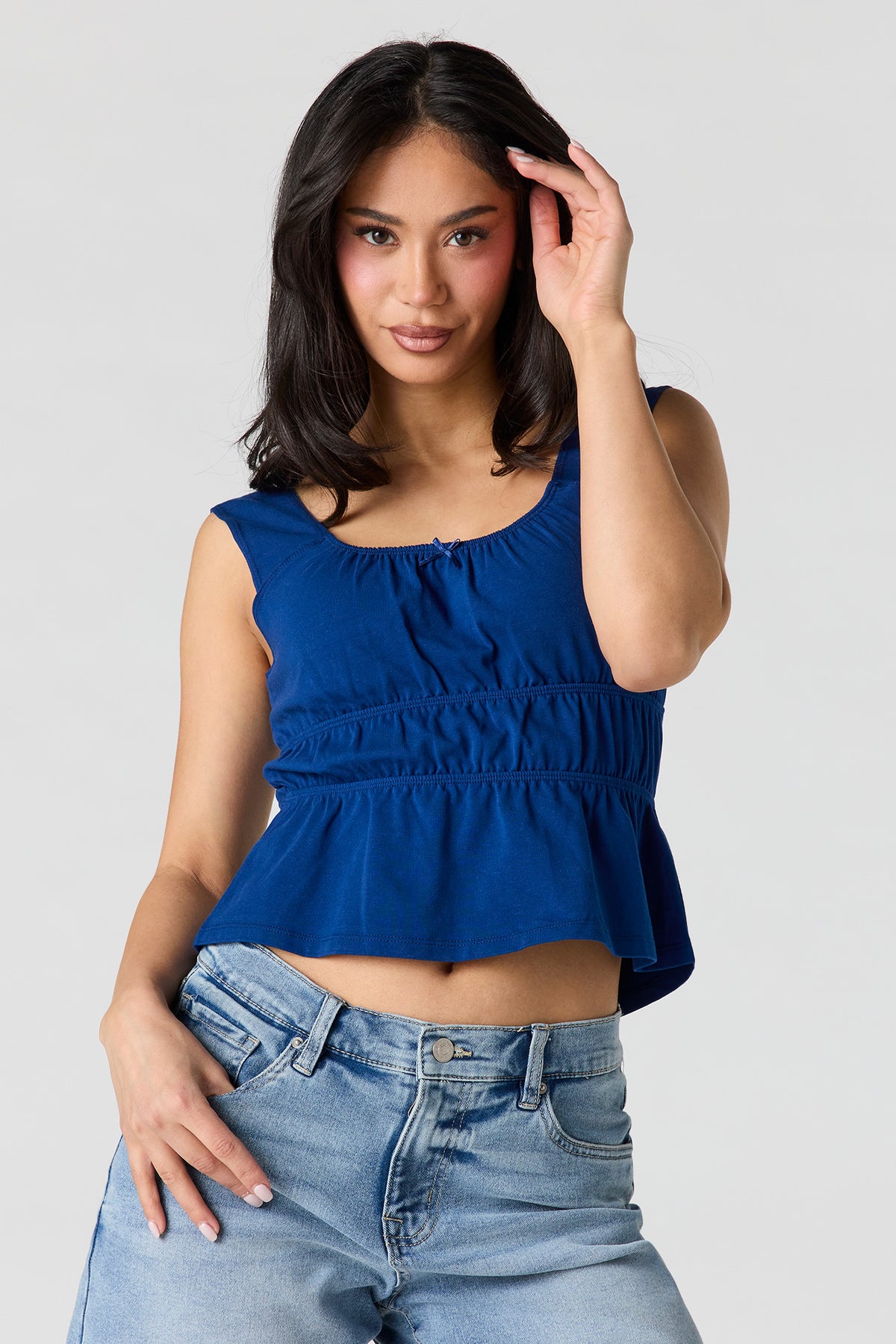 Scoop Neck Peplum Tank - Navy