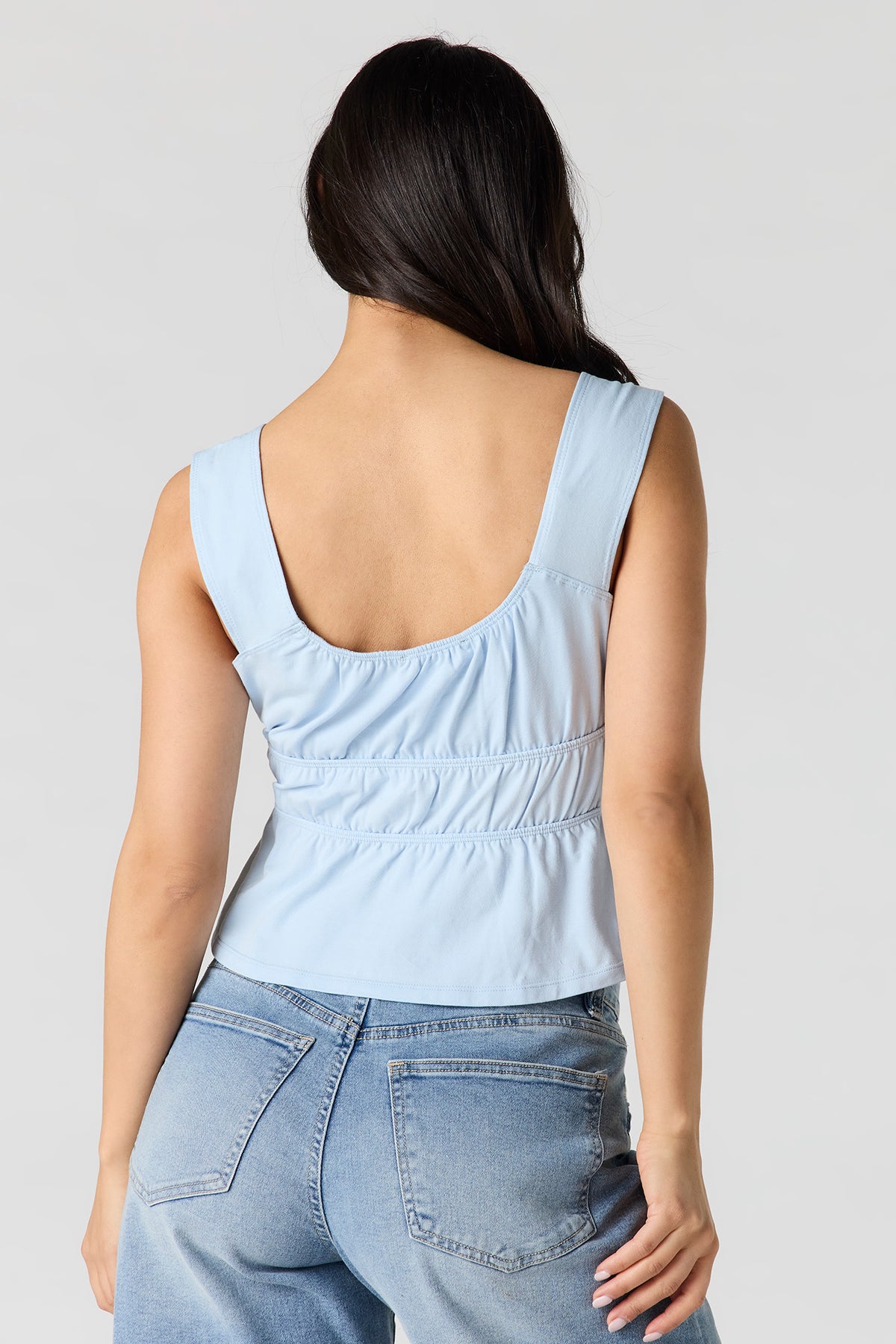 Alt View 2. Scoop Neck Peplum Tank - Light Blue