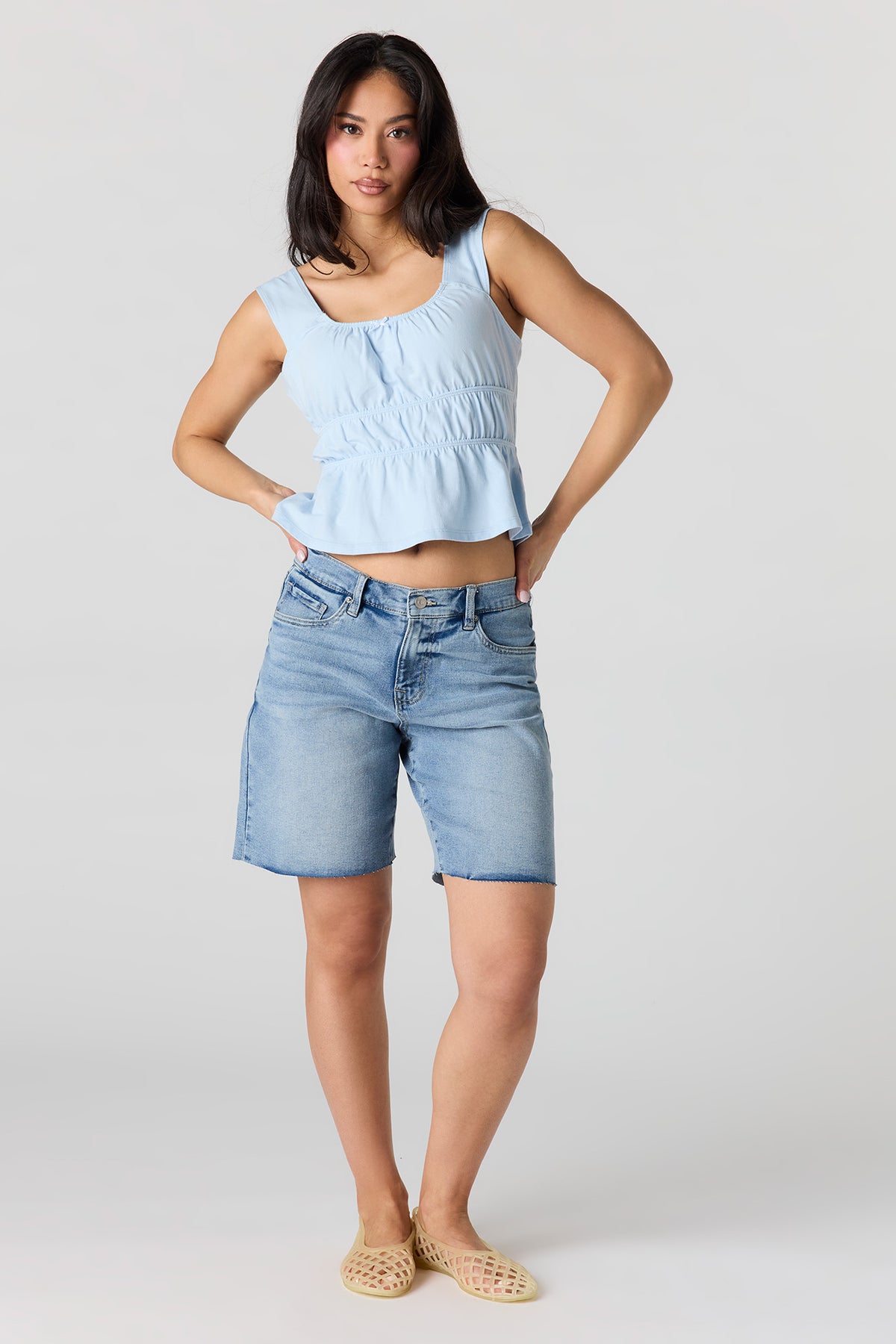 Alt View 3. Scoop Neck Peplum Tank - Light Blue