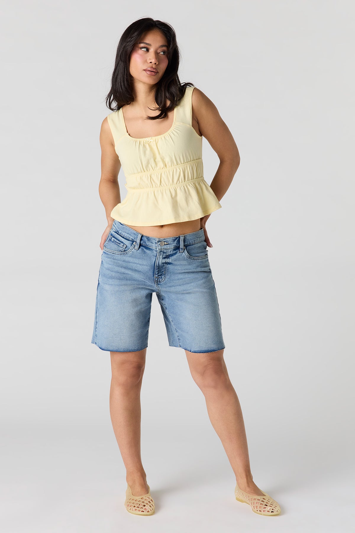 Alt View 3. Scoop Neck Peplum Tank - Yellow
