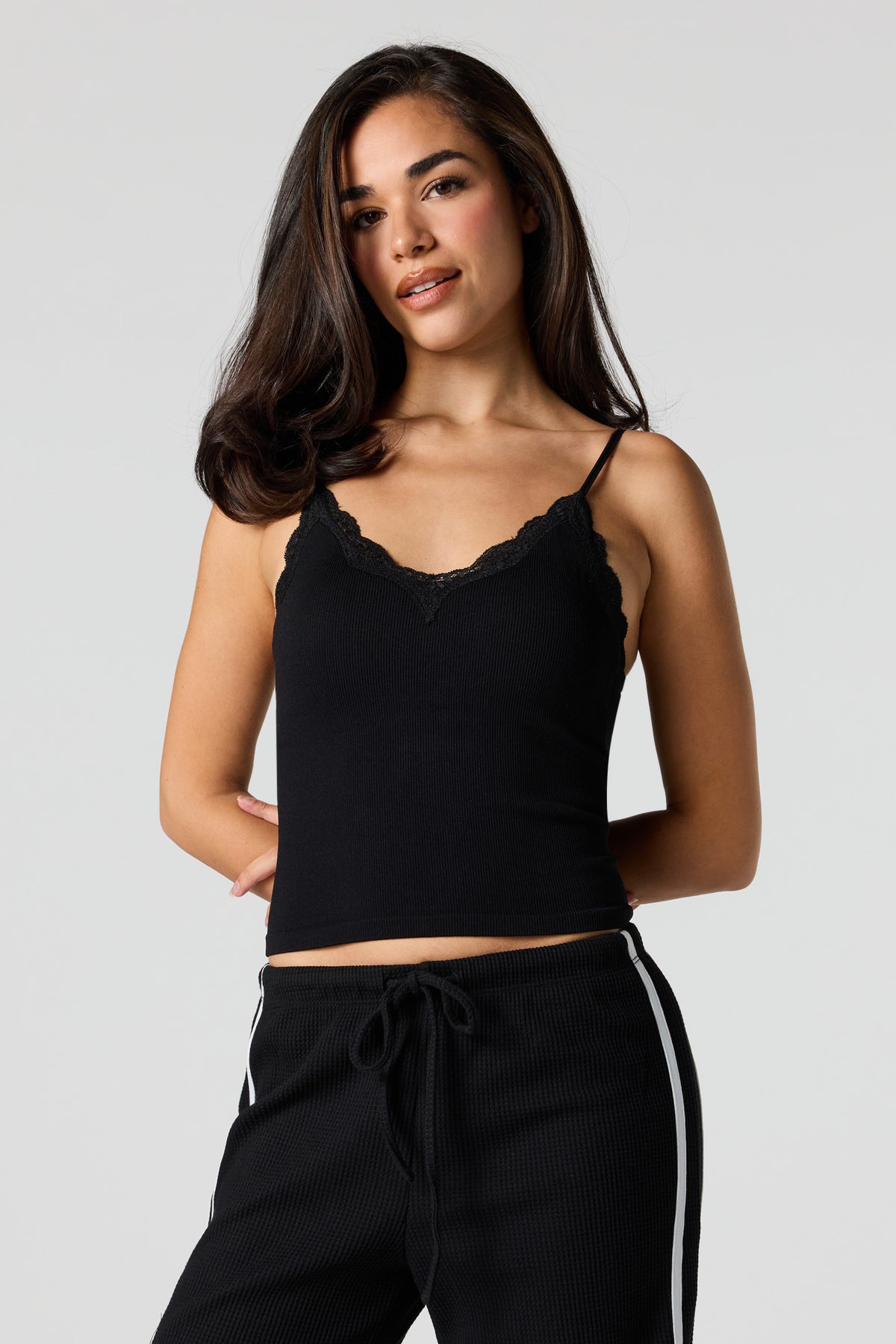 Braless Seamless Ribbed Cami - Black