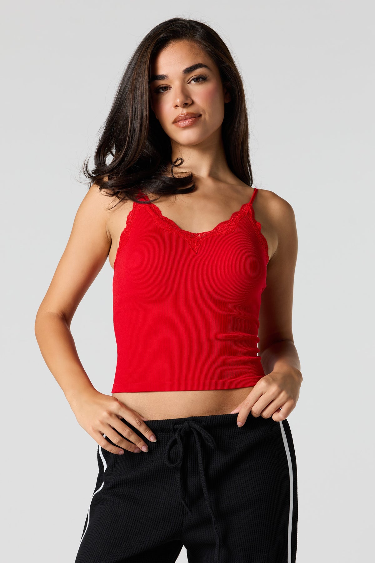 Braless Seamless Ribbed Cami - Red