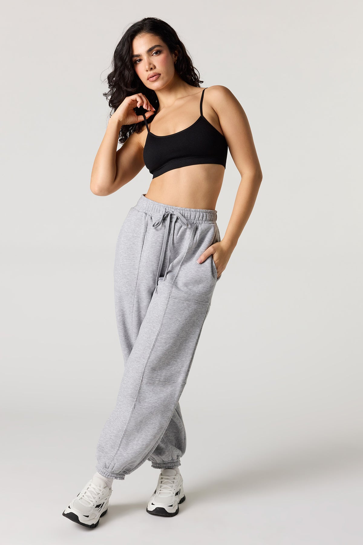Alt View 3. Seamless Ribbed Bralette with Built-In Cups - Black
