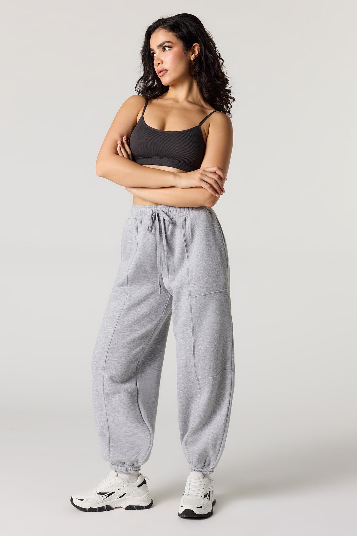 Alt View 3. Seamless Ribbed Bralette with Built-In Cups - Dark Grey