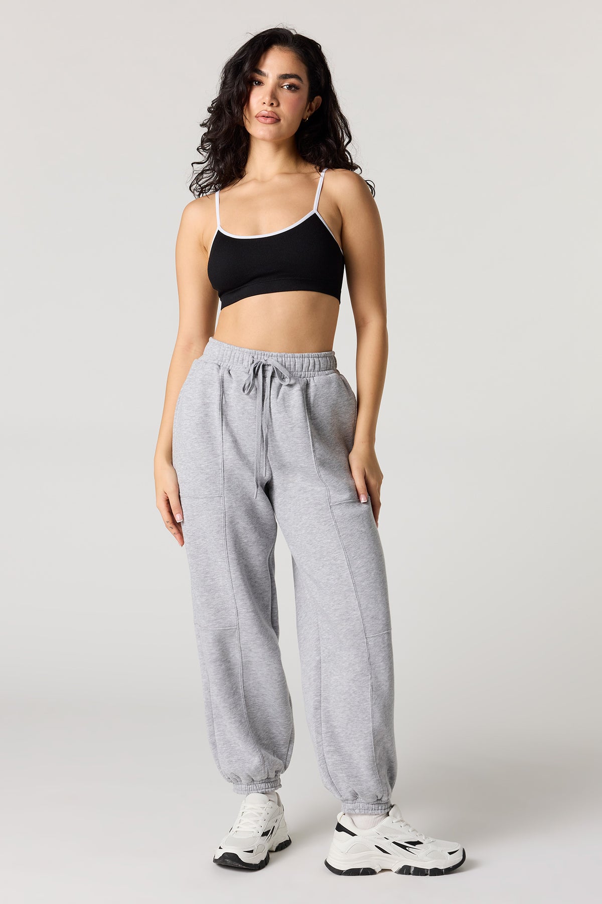 Alt View 3. Seamless Ribbed Bralette with Built-In Cups - Black with White
