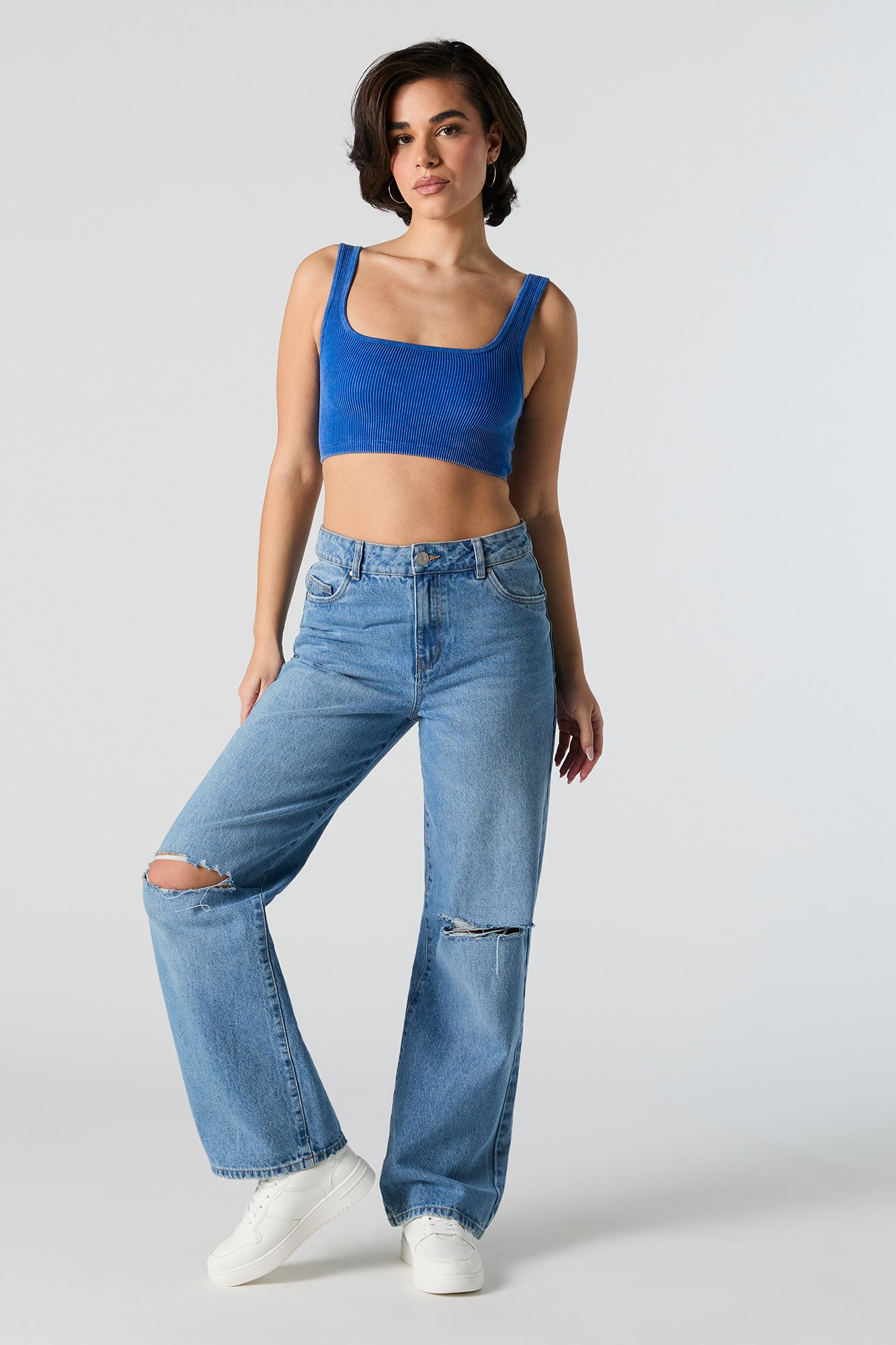 Ribbed Square Neck Ultra Cropped Tank