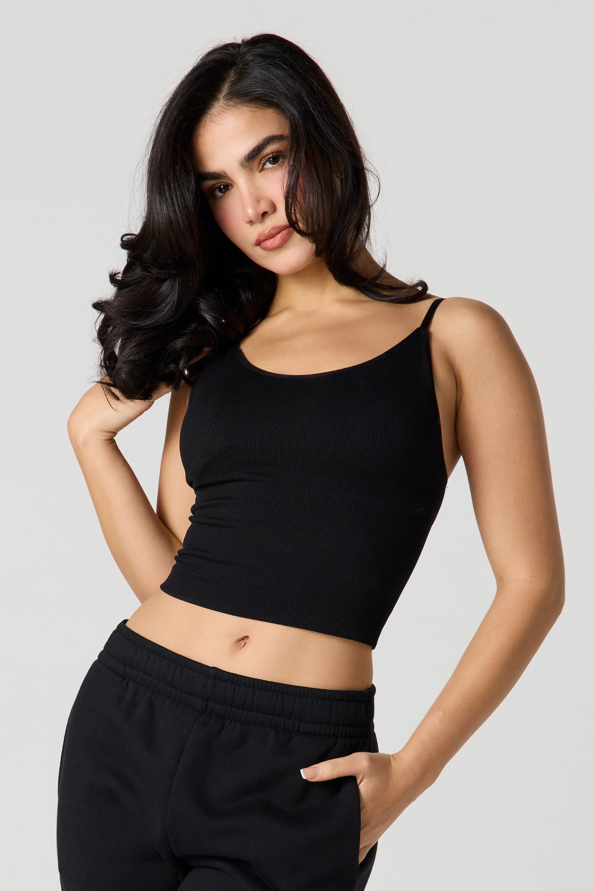 Braless Seamless Ribbed Tank - Black