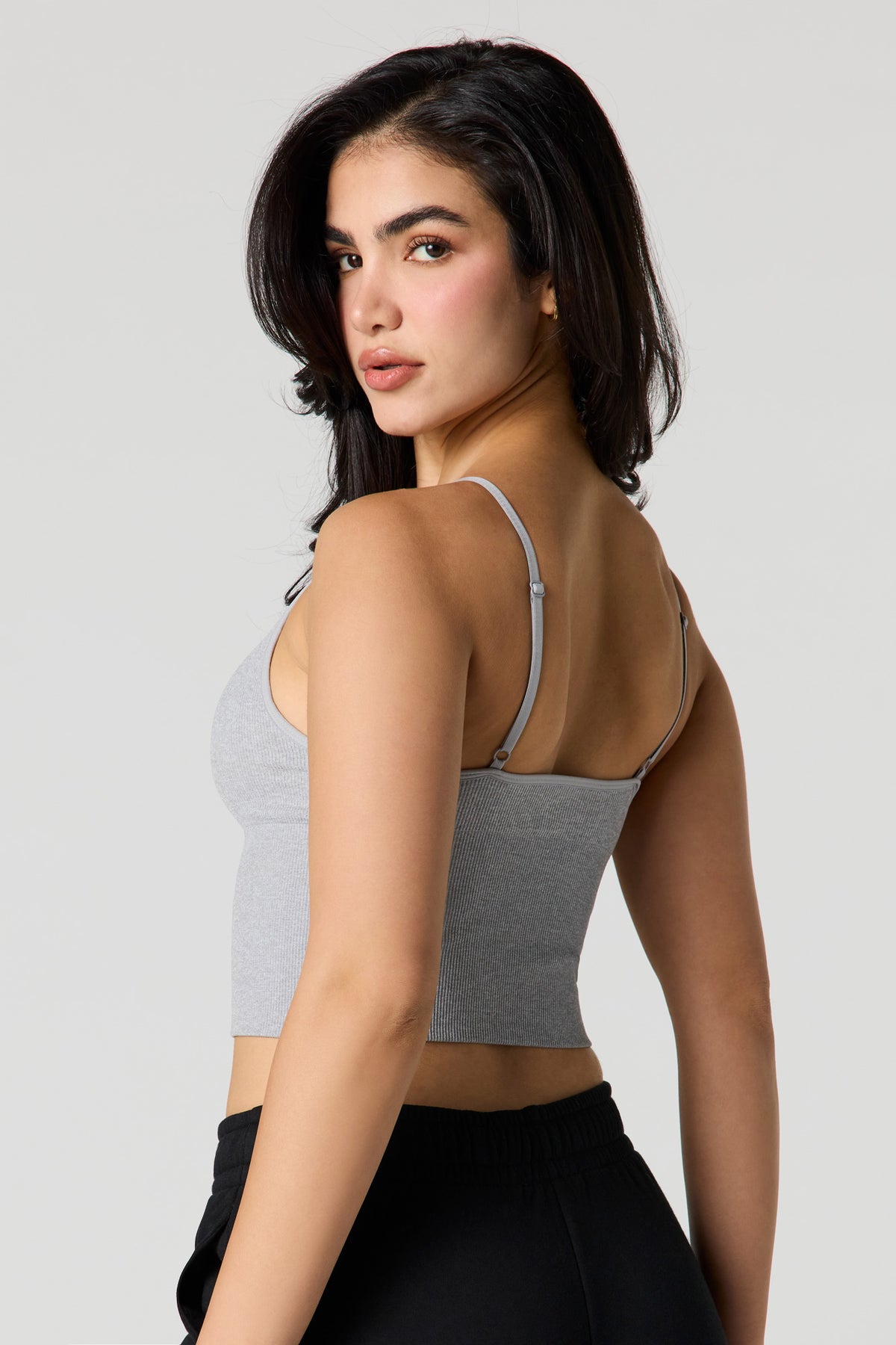 Alt View 2. Braless Seamless Ribbed Tank - Heather Grey