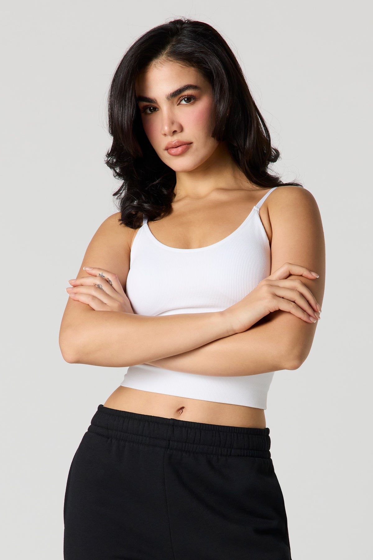 Braless Seamless Ribbed Tank - White