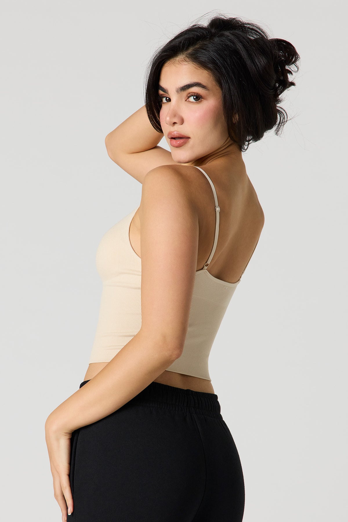 Alt View 2. Braless Seamless Ribbed Tank - Oatmeal