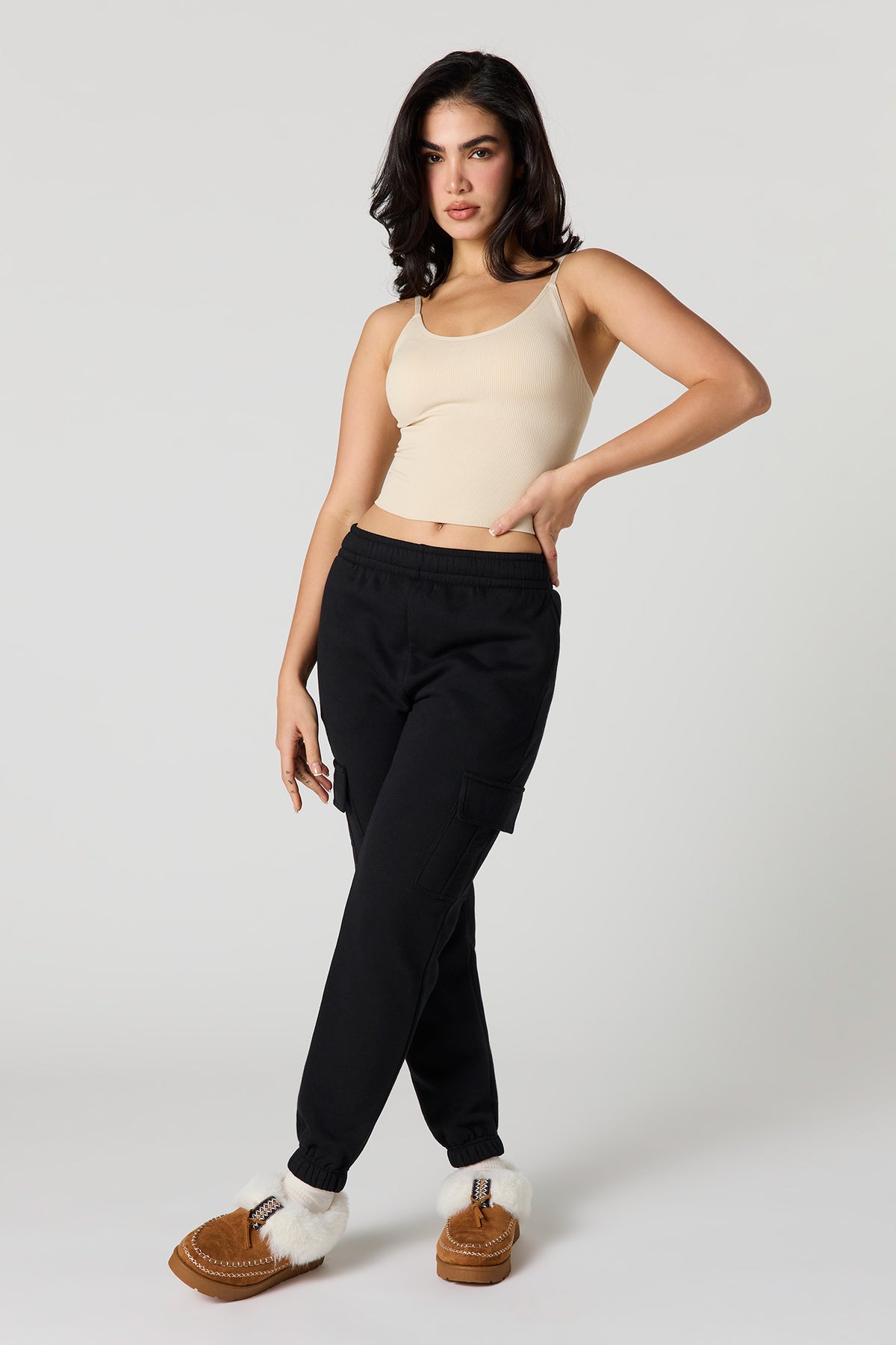 Alt View 3. Braless Seamless Ribbed Tank - Oatmeal
