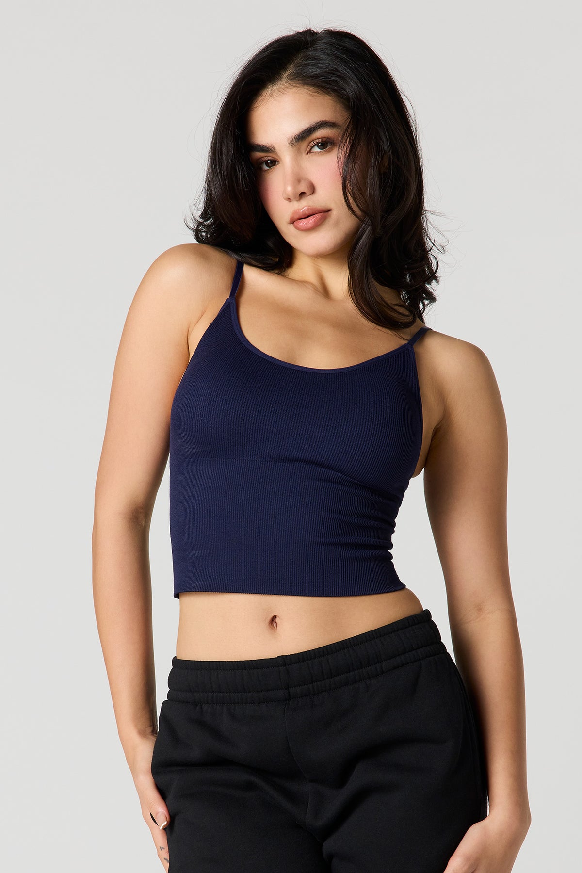 Braless Seamless Ribbed Tank - Navy
