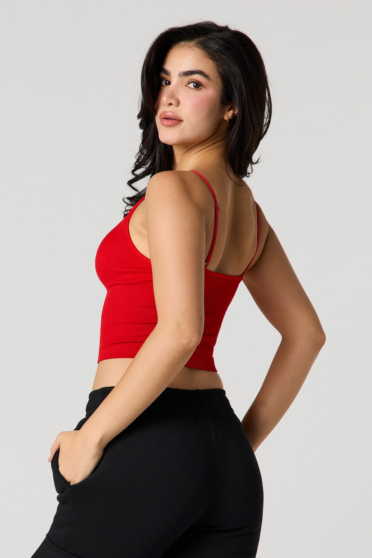 Alt View 2. Braless Seamless Ribbed Tank - Red