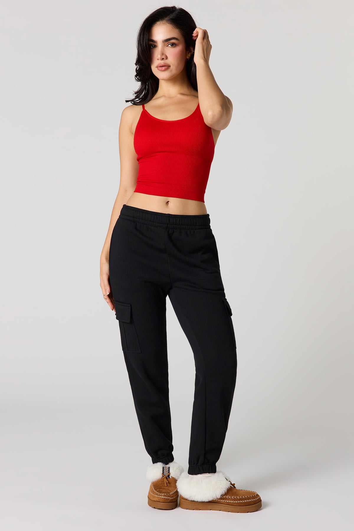 Alt View 3. Braless Seamless Ribbed Tank - Red