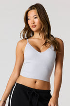 Camisole côtelée sans couture à encolure en V avec soutien-gorge intégré