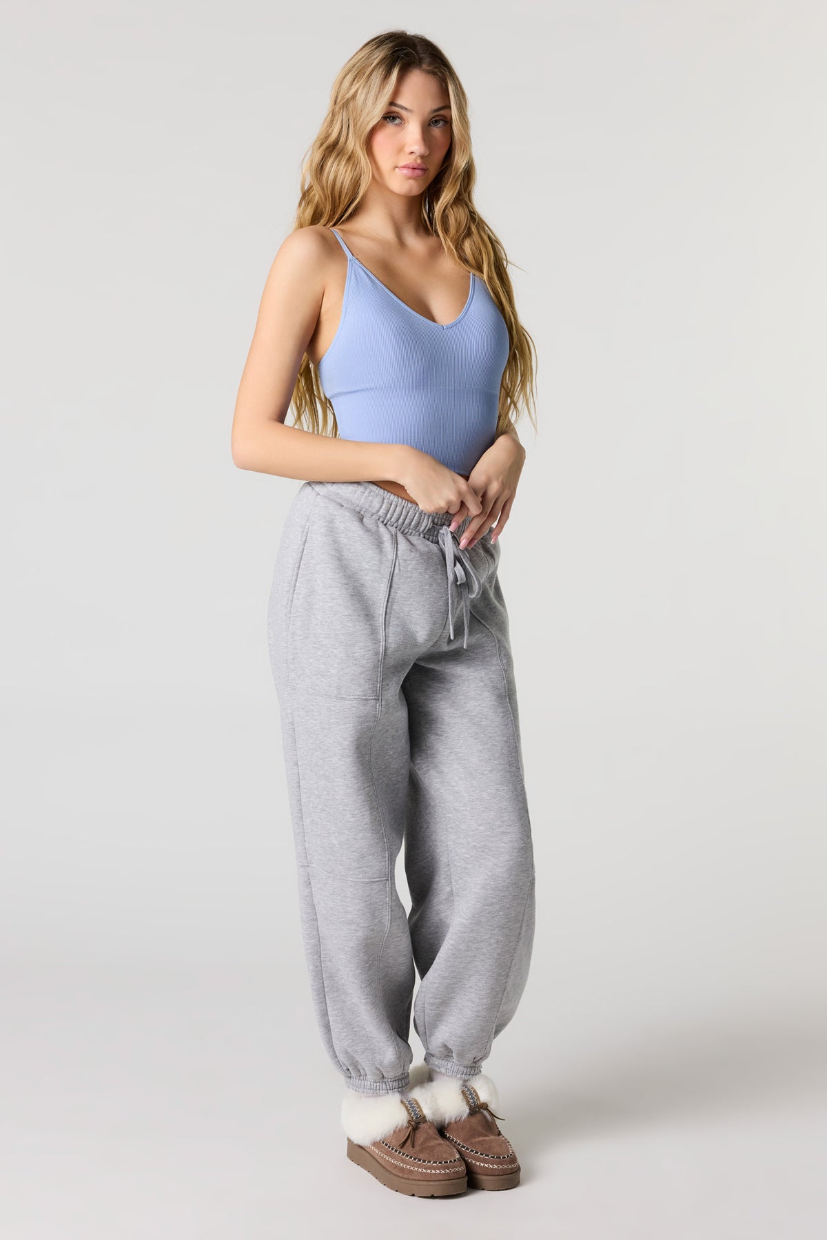 Alt View 3. Seamless Ribbed V-Neck Cami with Built-In Cups - Baby Blue
