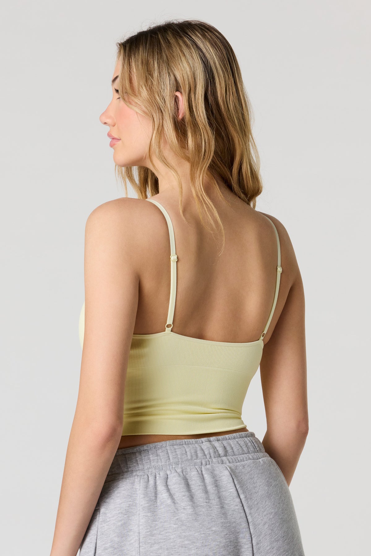 Alt View 2. Seamless Ribbed V-Neck Cami with Built-In Cups - Yellow