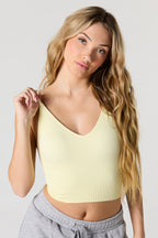 Seamless Ribbed V-Neck Cami with Built-In Cups
