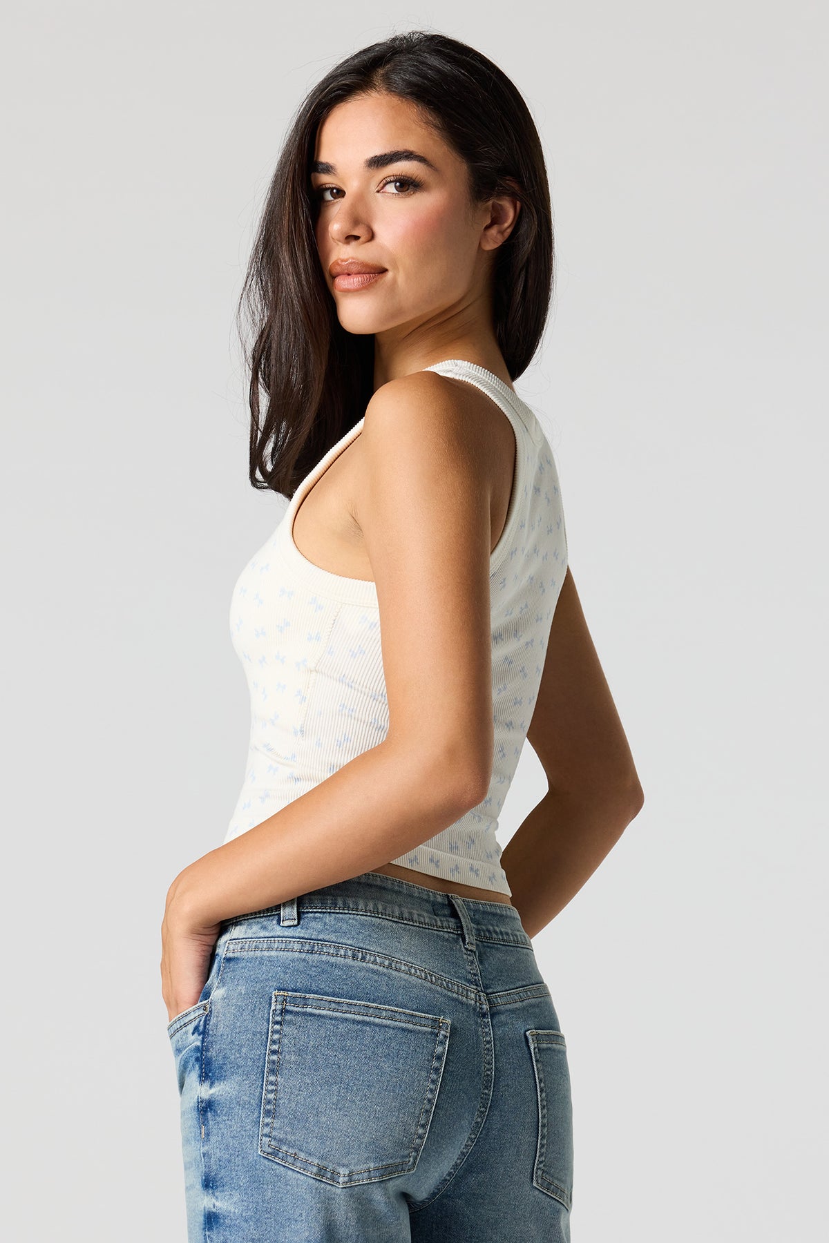 Alt View 2. Seamless Ribbed Crew Neck Tank with Built-In Cups - Ivory