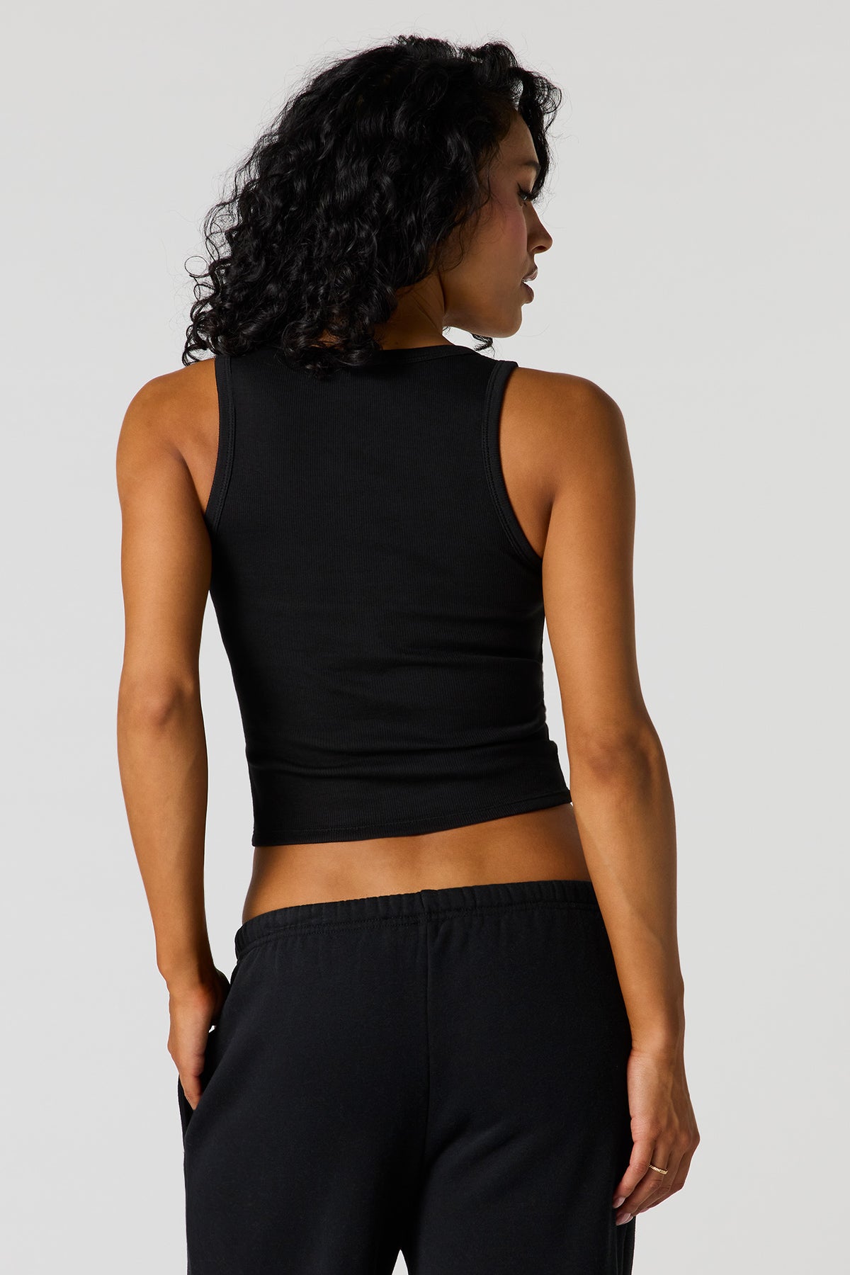 Alt View 2. Ribbed Henley Tank - Black