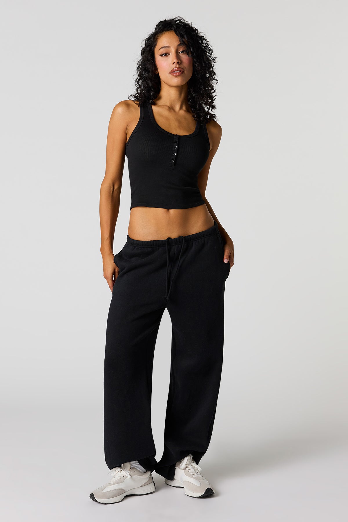 Alt View 3. Ribbed Henley Tank - Black