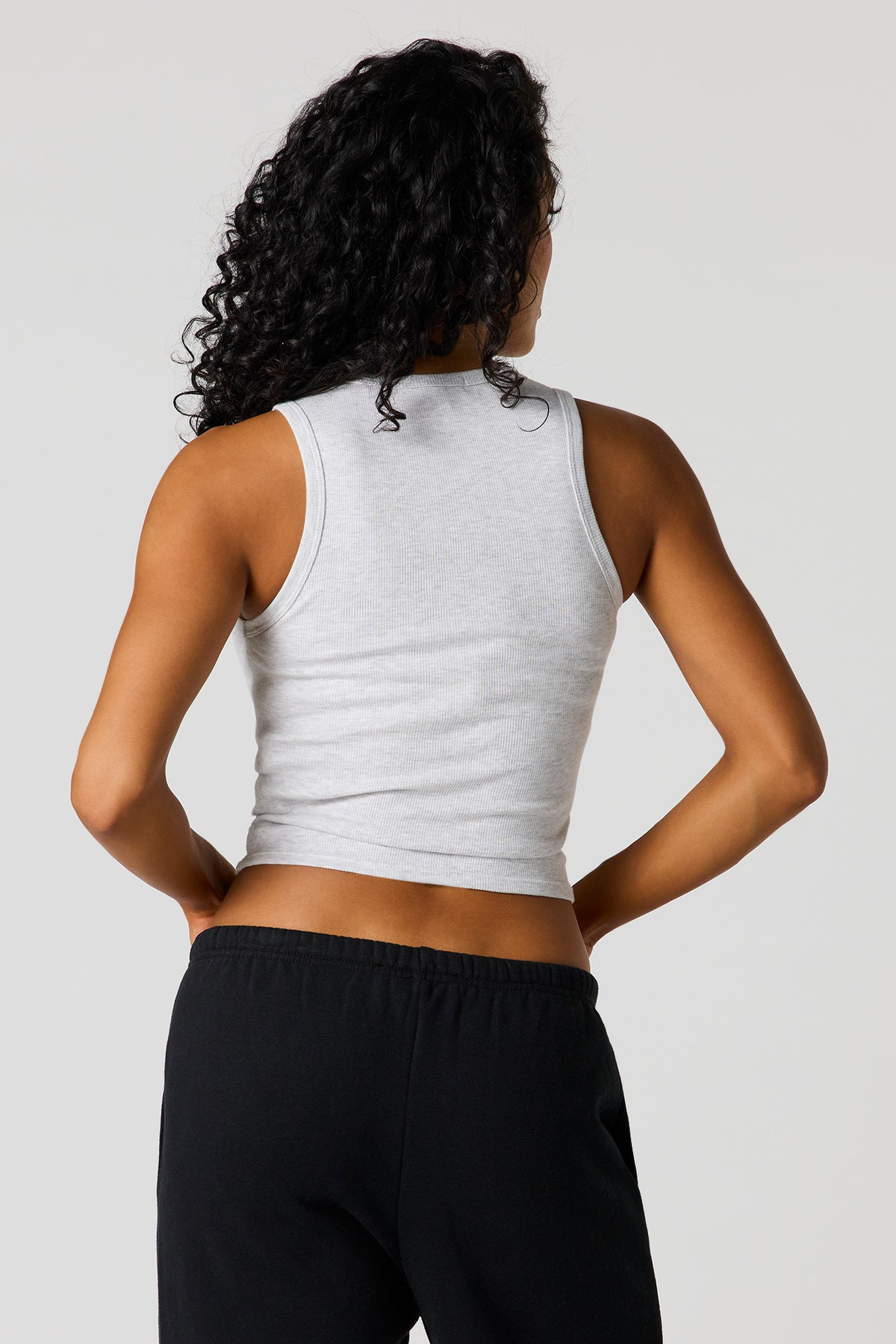 Alt View 2. Ribbed Henley Tank - Heather Grey