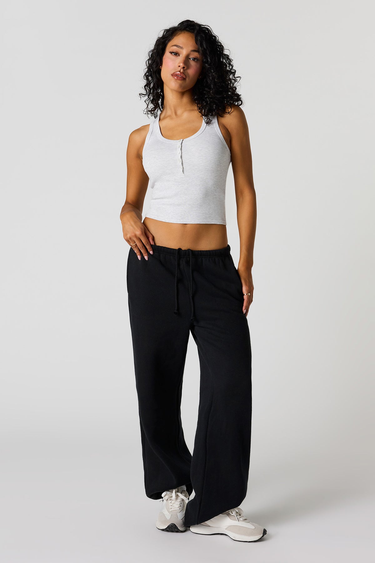 Alt View 3. Ribbed Henley Tank - Heather Grey