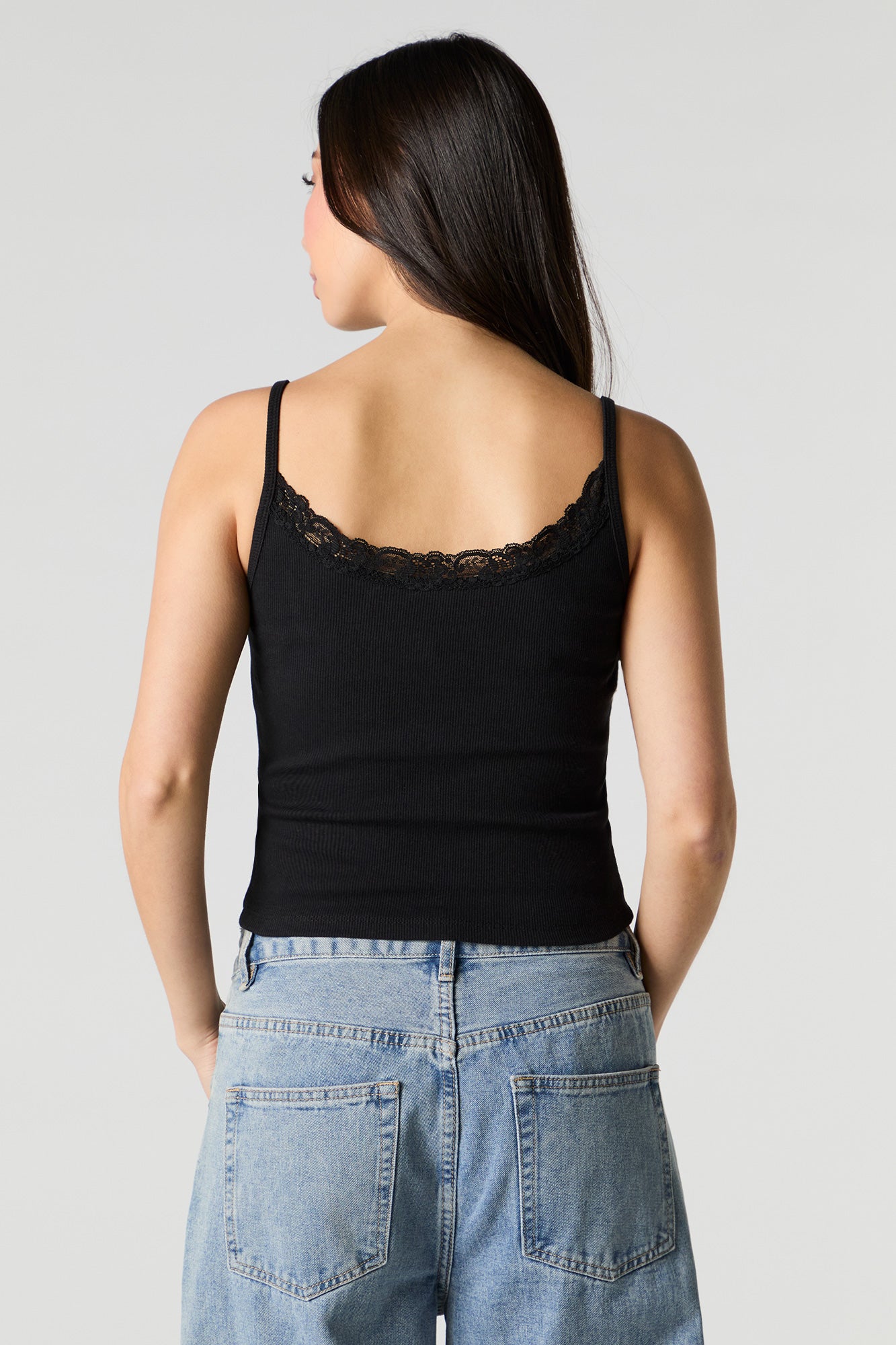 Ribbed Lace Trim Cropped Cami