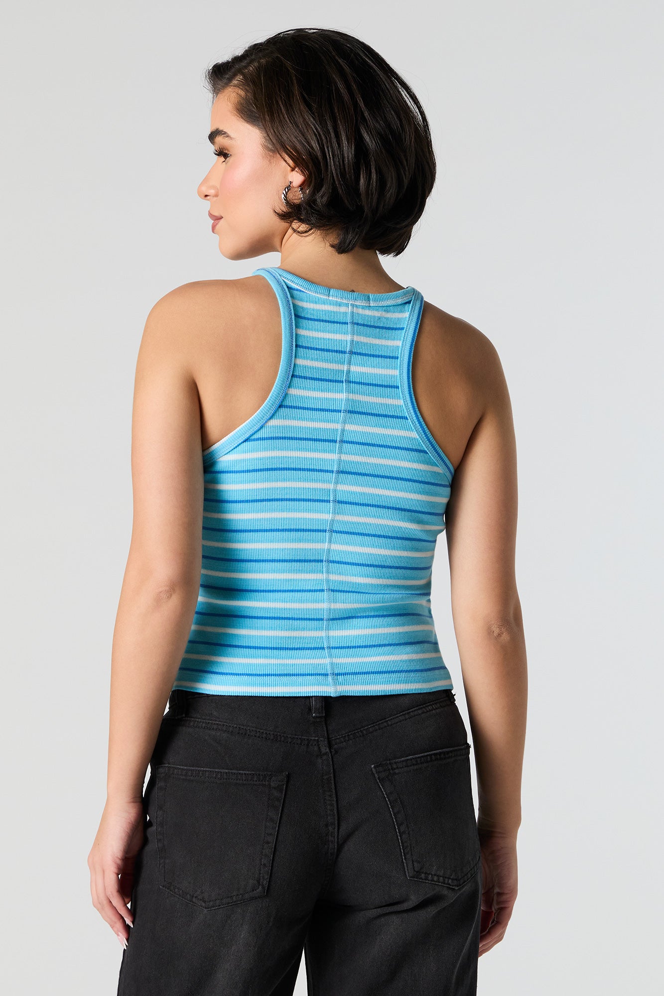 Striped Ribbed High Neck Tank