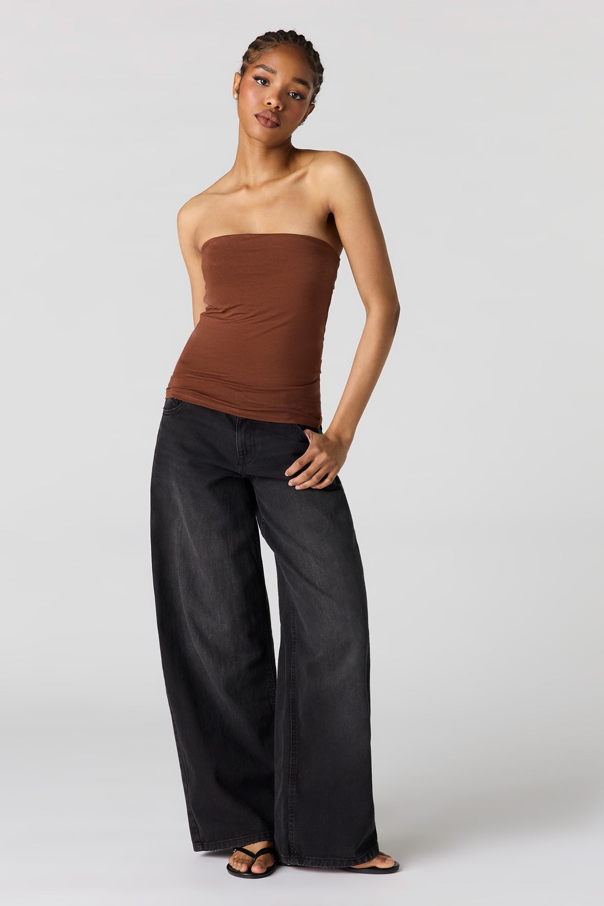 Alt View 3. Braless Tube Top - Brown