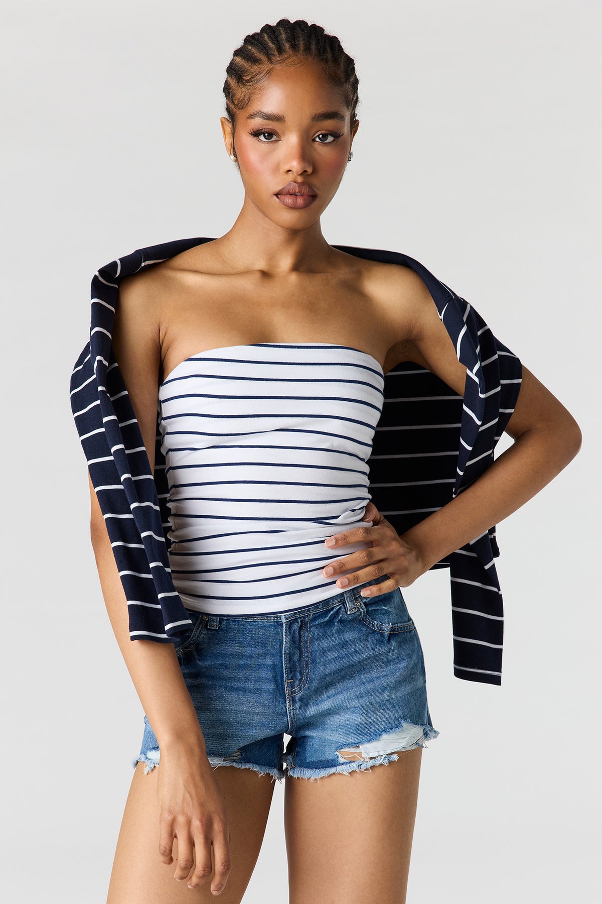 Alt View 5. Braless Tube Top - Pinstripe