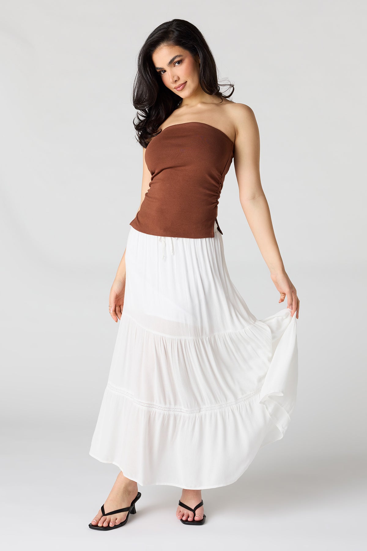 Alt View 3. Side Cinched Tube Top - Brown