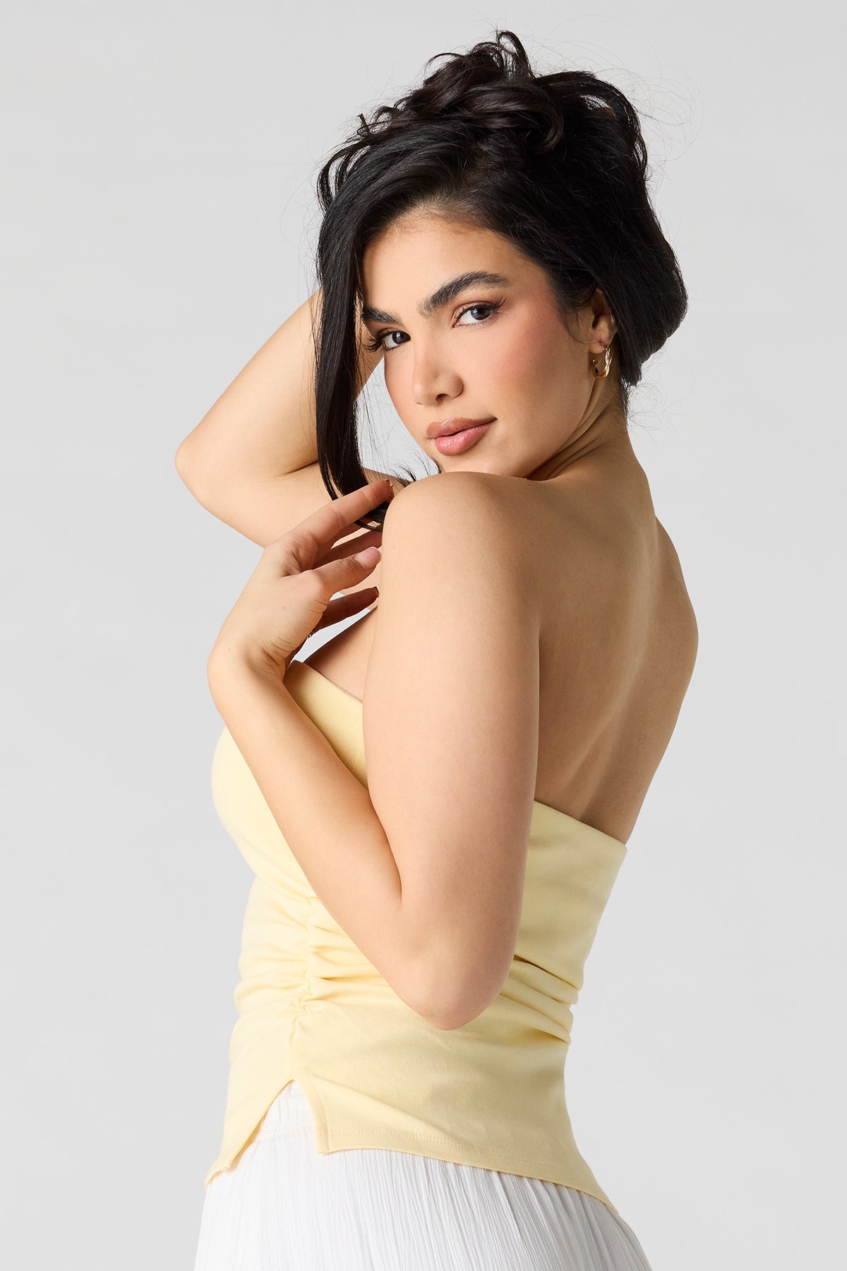 Alt View 2. Side Cinched Tube Top - Yellow
