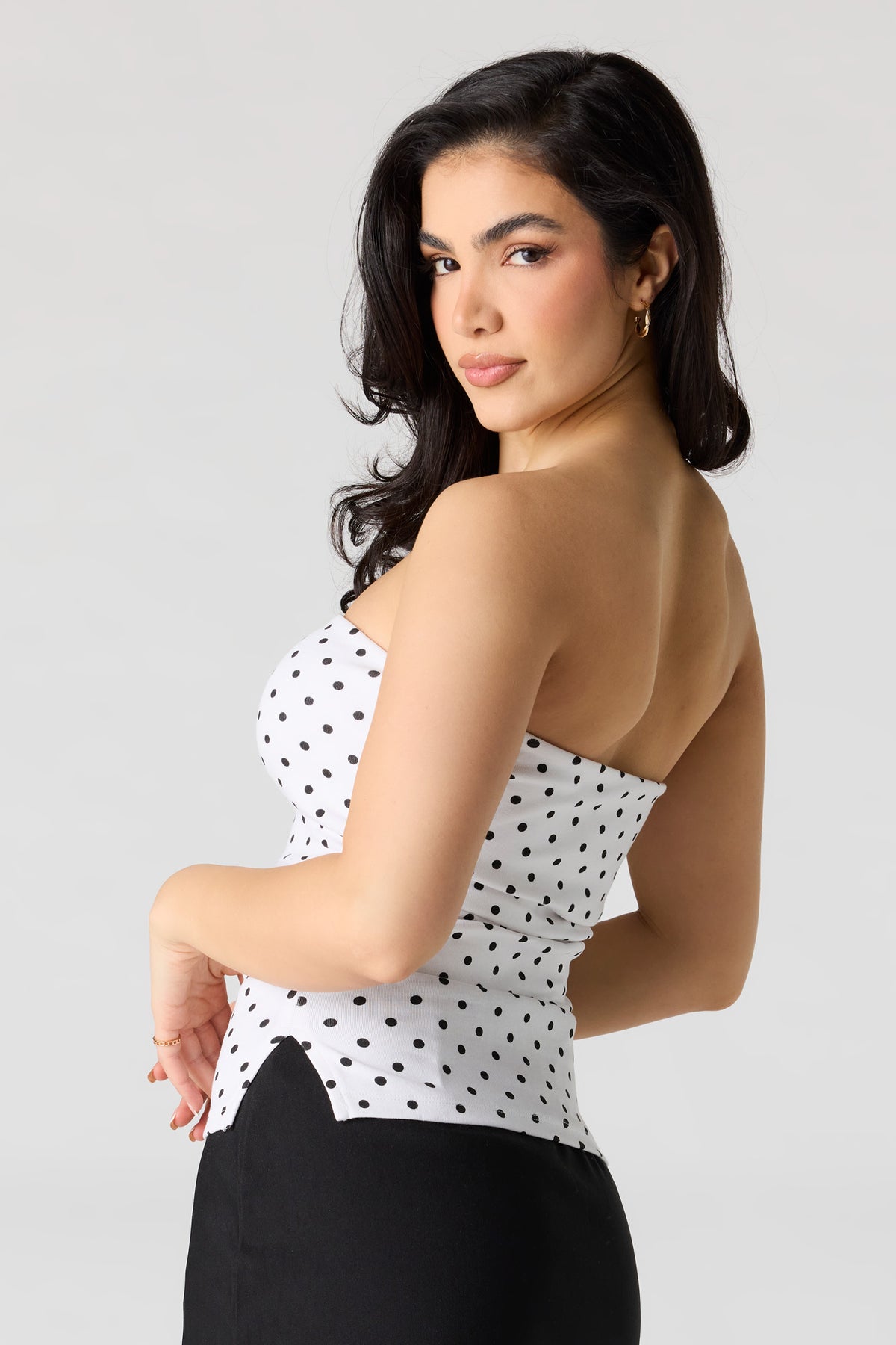 Alt View 2. Side Cinched Tube Top - Black with White
