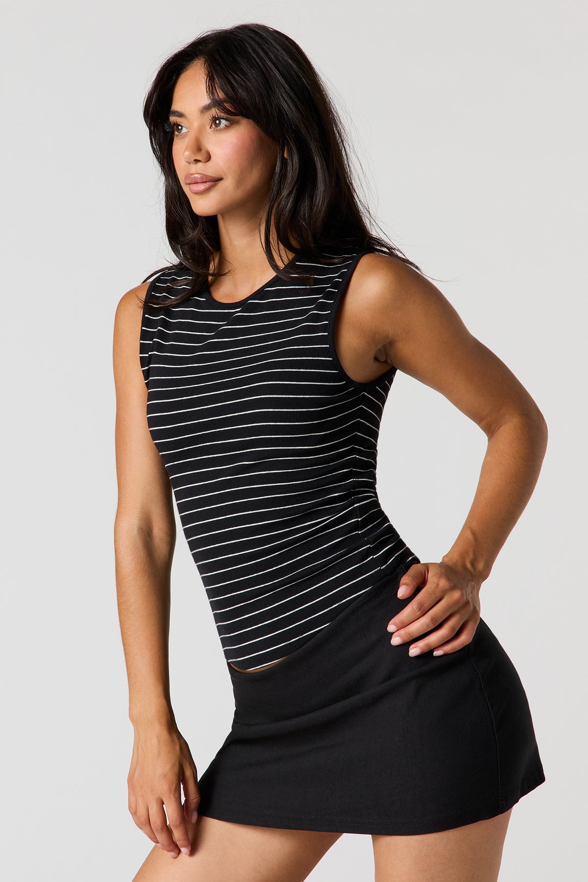 Ribbed Tank - Black with White
